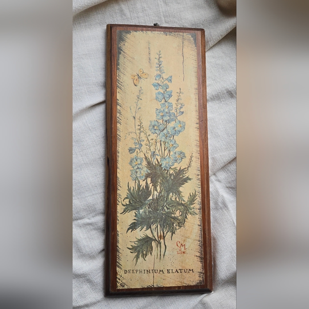 Vintage Floral Wall Art with Blue Delphinium